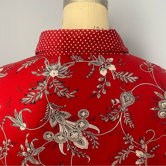 Susan Graver Red & White Floral Polka Dot Blouse Women’s Medium - Picture 4 of 12